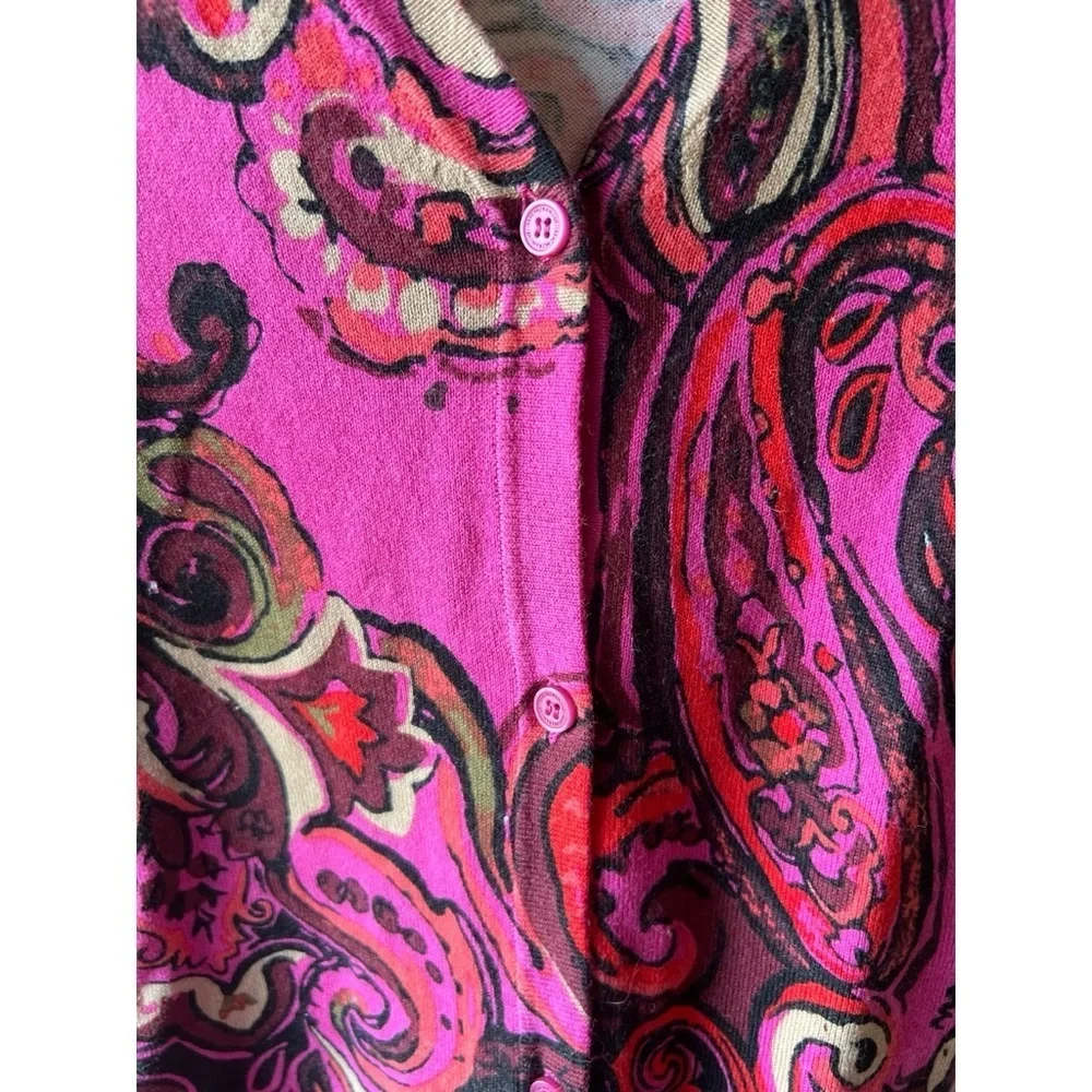 Berry Paisley 3/4 Sleeve Cardigan - Artsy Art to Wear Vibe V neck EUC L #702